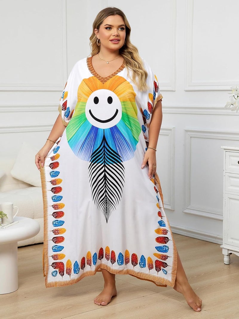 IMAGEKOPE Kaftan Dresses for Women Plus Size Bathing Suit Cover up Caftan Maxi Beach Dresses - Image 5